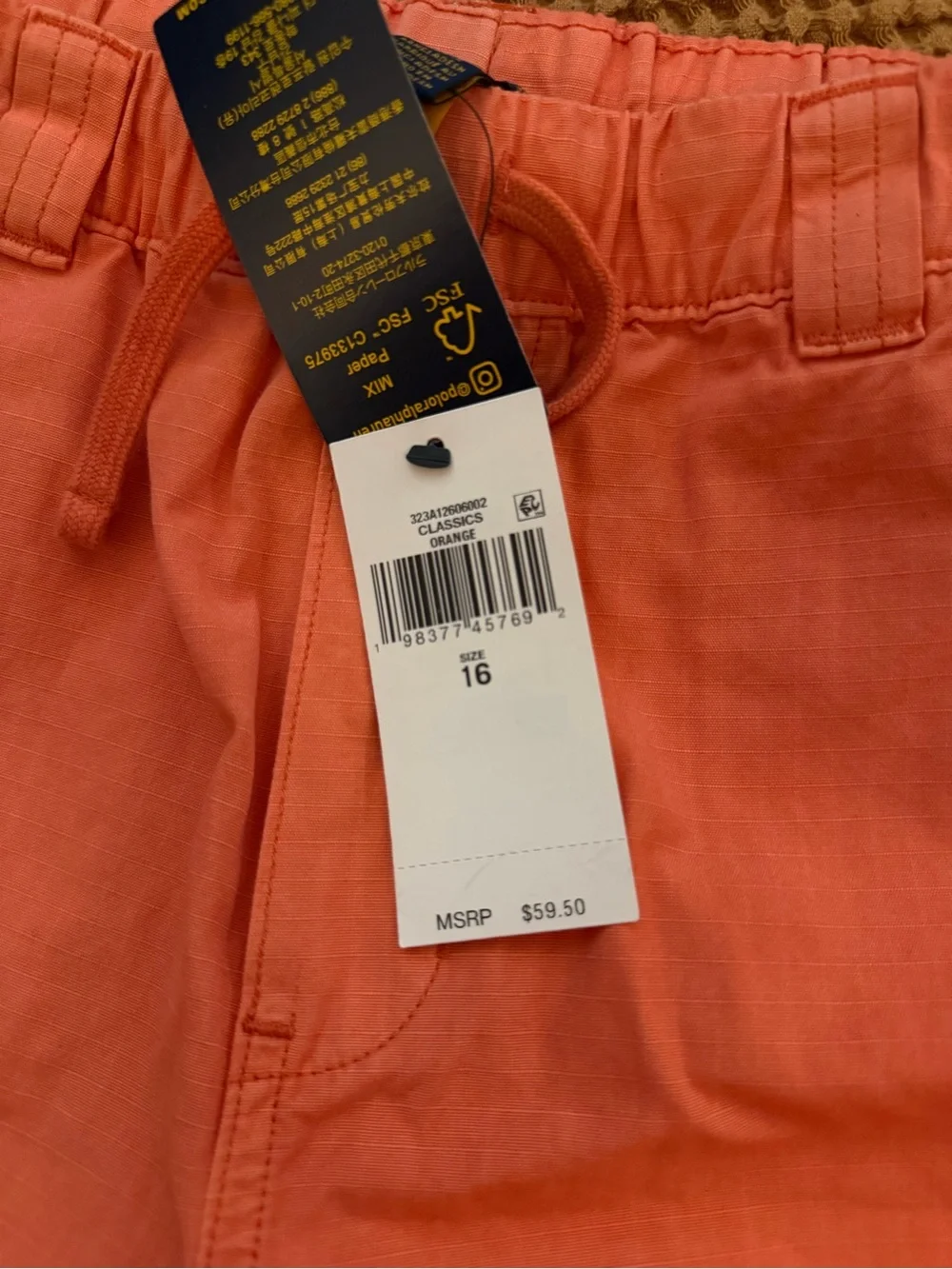 Ralph Lauren Orange Cargo Shorts for Kids